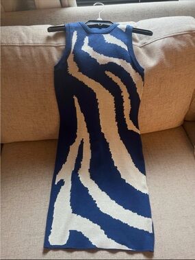 Amazon Essentials Blue and Cream Zebra-Print Knit Mini Dress